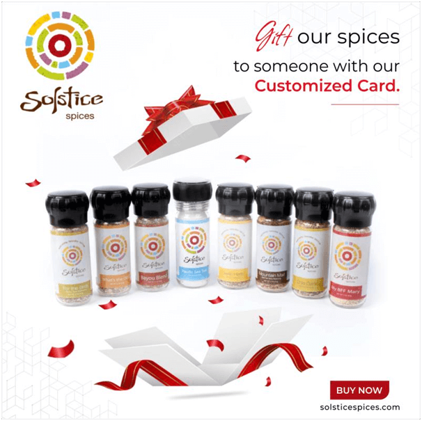Solstice Spices customized card added to any shipment