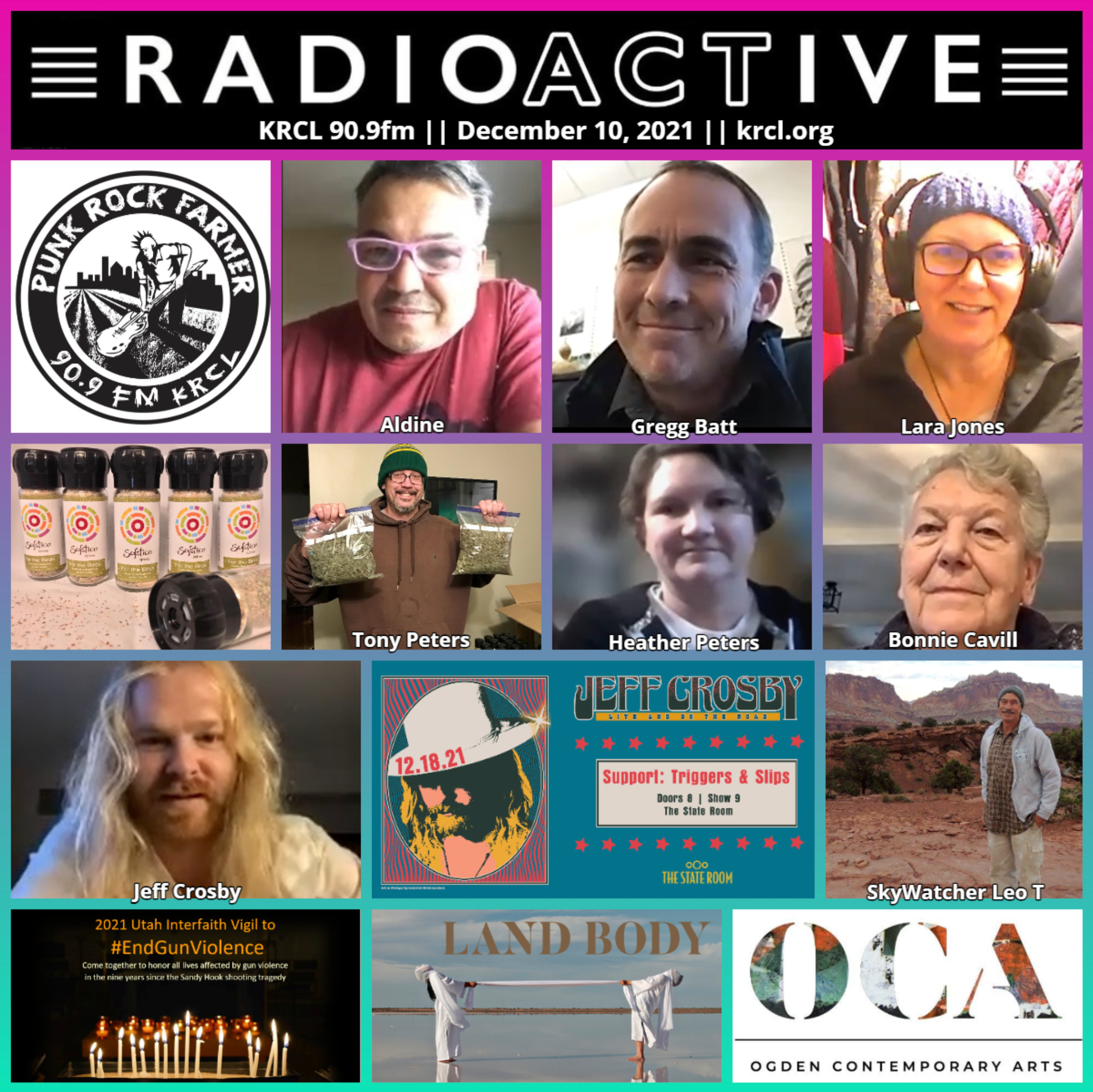 Screenshot of a KRCL RadioActive interview with one of the owners of Solstice Spices on December 10, 2021 and the rest of the radio show crew